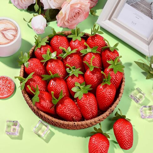 RONRONS 20 Pieces Artificial Strawberry Lifelike Fruit Plastic Strawberries Photography Prop Home Kitchen Cabinet Party Ornament, Large in Saudi Arabia