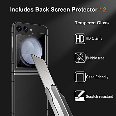 [2Set 4PCS] QUESPLE Privacy Screen Protector for Samsung Galaxy Z Flip 5, 2 Pack Privacy Inner Flexible TPU Film+2 Pack Back Tempered Glass Screen Protector with Alignment Tool, Self-Healing, Scratch Resistant in Kuwait