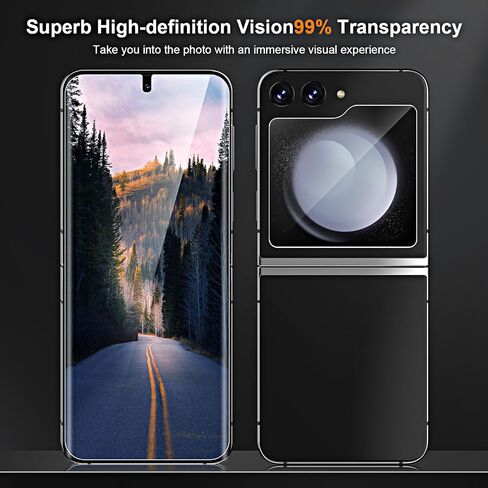 [2Set 4PCS] QUESPLE Privacy Screen Protector for Samsung Galaxy Z Flip 5, 2 Pack Privacy Inner Flexible TPU Film+2 Pack Back Tempered Glass Screen Protector with Alignment Tool, Self-Healing, Scratch Resistant in Kuwait