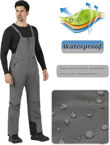 WULFUL Mens Insulated Snow Bibs Waterproof Winter Ski Pants Snowboarding Overalls in Kuwait