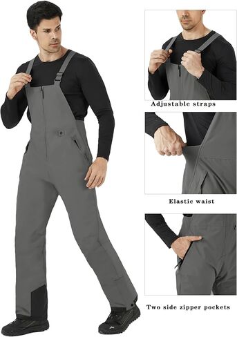 WULFUL Mens Insulated Snow Bibs Waterproof Winter Ski Pants Snowboarding Overalls in Kuwait