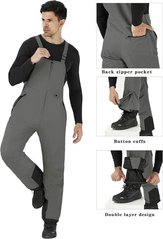 WULFUL Mens Insulated Snow Bibs Waterproof Winter Ski Pants Snowboarding Overalls in Kuwait