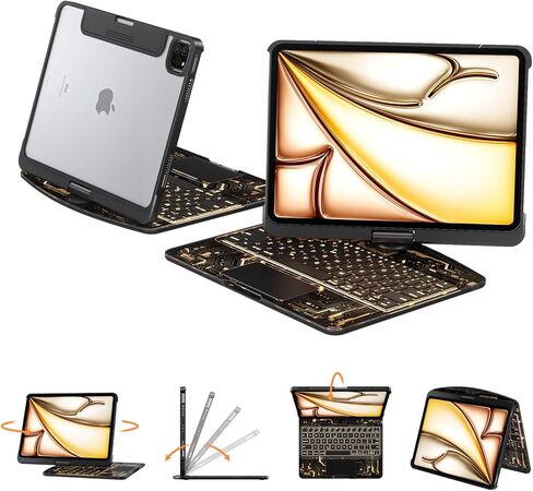 Touch Case مع لوحة المفاتيح لـ iPad 9th 10.2 ICH (7 ، 8 ، و 9 Gen) ، لوحة مفاتيح خلفية من 7 ألوان شفافة ، لوحة تتبع ، 360 درجة تتبع لوحة التتبع متعددة اللمسات الشفافة البيضاء in Saudi Arabia