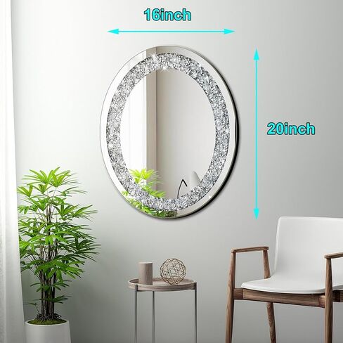 DMDFIRST كريستال سحق الماس البيضاوي على شكل مرآة فضية جلام بلينغ لتزيين الجدران 16x20x0.9 بوصة الجدار شنق بدون إطار مرآة سباركلي الزجاج مذهلة ديكور المنزل الماس in Kuwait