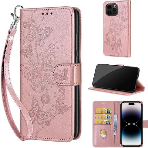 تم تصميمها لمحفظة iPhone 15 Pro Case ، وهي تقلب الغطاء المصنفة مع حاملي بطاقة ائتمان من Pu Selects Slots Slots Slots Wrist STRAP For iPhone 15 Pro 6.1 Inch (زهرة زرقاء) in Kuwait