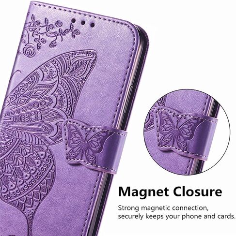 for Samsung Galaxy S24 5G Wallet Case, Embossed Butterfly Premium PU Leather [Kickstand] [Card Slots] [Wrist Strap] [6.2 inch] Phone Cover for Samsung S24 (A1-Lavender) in Kuwait