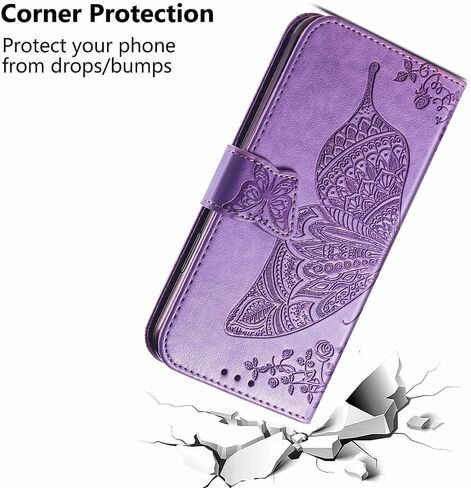 for Samsung Galaxy S24 5G Wallet Case, Embossed Butterfly Premium PU Leather [Kickstand] [Card Slots] [Wrist Strap] [6.2 inch] Phone Cover for Samsung S24 (A1-Lavender) in Kuwait