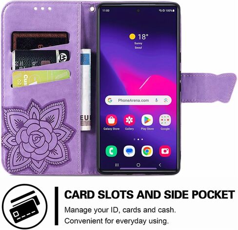 for Samsung Galaxy S24 5G Wallet Case, Embossed Butterfly Premium PU Leather [Kickstand] [Card Slots] [Wrist Strap] [6.2 inch] Phone Cover for Samsung S24 (A1-Lavender) in Kuwait