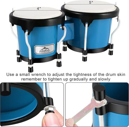 EastRock Bongo Drums 6" and 7" Set for Kids Adults Beginners Professionals Transparent Cavity and Metal Bongos Drum Percussion Instruments with Tuning Wrench (Blue 6"+7" Bongos) in Kuwait