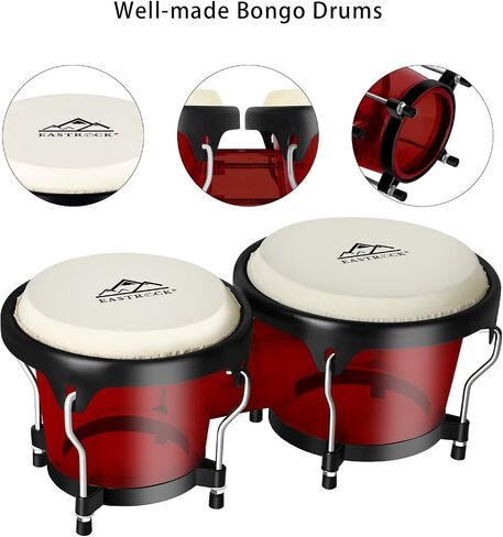EastRock Bongo Drums 6" and 7" Set for Kids Adults Beginners Professionals Transparent Cavity and Metal Bongos Drum Percussion Instruments with Tuning Wrench (Blue 6"+7" Bongos) in Kuwait