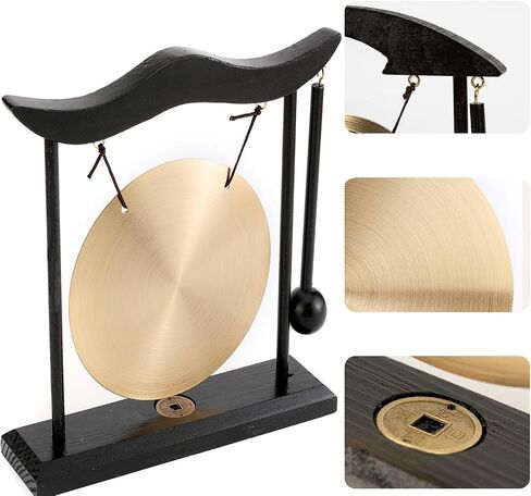 جرس طاولة سطح المكتب Mose Cafolo Zen Art Brass Feng Shui، تنين مع رموز تايجي، يصدر صوتًا واضحًا، تماثيل قابلة للجمع in Kuwait