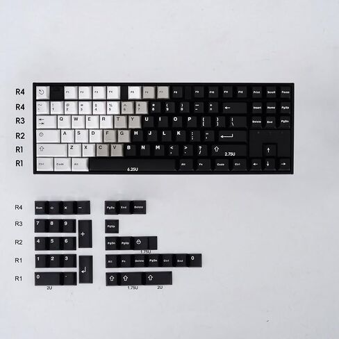 White Black Gradient Keycaps Set Cherry Profile Doubleshot Custom Keycaps 121 Keys for 61 64 87 104 108 Cherry MX Switches Mechanical Keyboards in Saudi Arabia