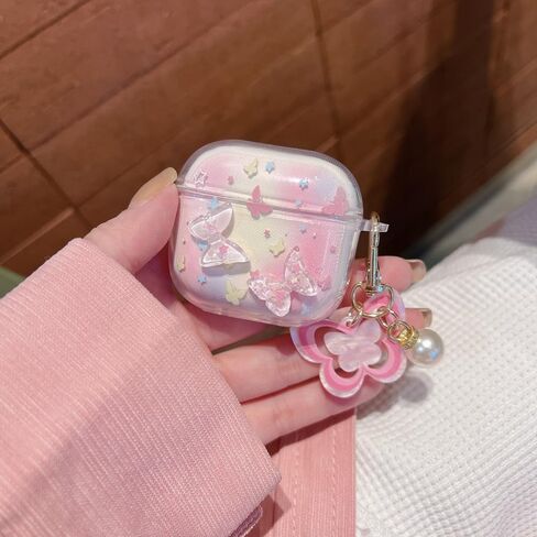 علبة زهرية واضحة للجيل الرابع من Airpods ، سماعات أذن ناعمة ، غطاء واقية ناعمة للنساء جرلي (الفراشة الوردية) in Kuwait