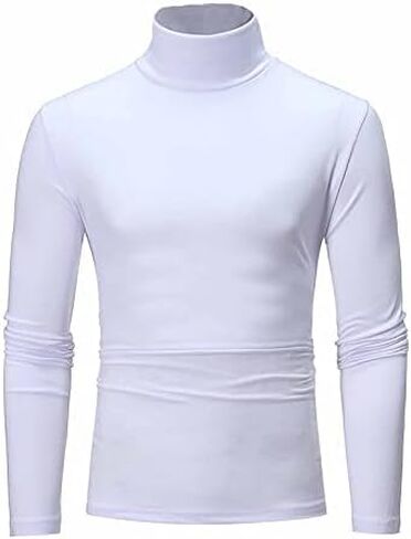 Men's Turtleneck Top Slim Fit Solid Base Sweater Casual Long Sleeve Underwear Tops Male Cozy Breathable Blouse T-Shirt Black in Saudi Arabia