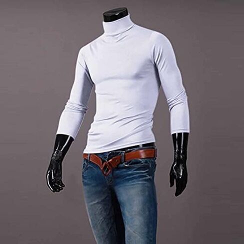 Men's Turtleneck Top Slim Fit Solid Base Sweater Casual Long Sleeve Underwear Tops Male Cozy Breathable Blouse T-Shirt Black in Saudi Arabia