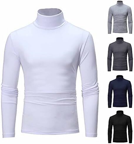 Men's Turtleneck Top Slim Fit Solid Base Sweater Casual Long Sleeve Underwear Tops Male Cozy Breathable Blouse T-Shirt Black in Saudi Arabia
