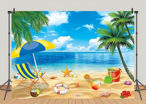 Tropical Beach Backdrop Hawaiian Beach Theme Party Photography Summer Vacation Indoor Outdoor Party Supplies(7×5FT) in Kuwait