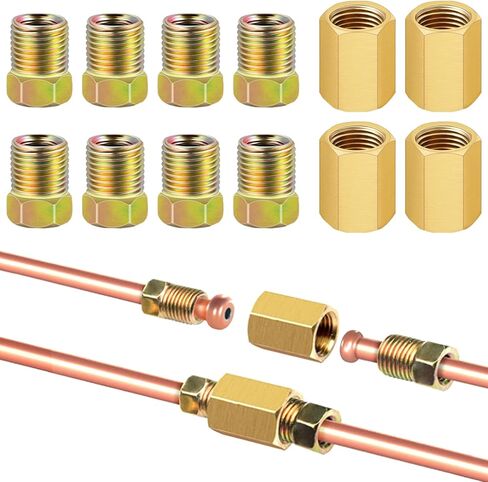 12Pieces 3/8 Inch-24 Threads Brake Line Fittings Kit 3/16 Brake Line Fittings for 3/16 Inch Tube (4 Unions, 8 Nuts) in Saudi Arabia