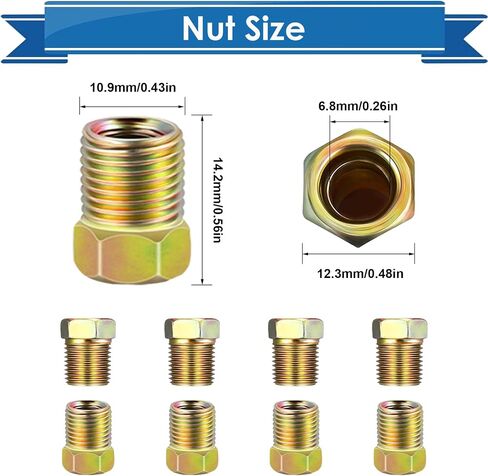 12Pieces 3/8 Inch-24 Threads Brake Line Fittings Kit 3/16 Brake Line Fittings for 3/16 Inch Tube (4 Unions, 8 Nuts) in Saudi Arabia