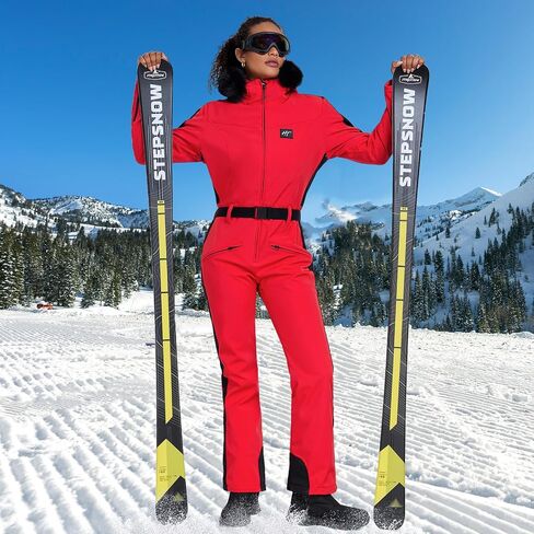 GS SNOWING Women's Ski Suit One Piece Snowsuits Insulated Waterproof Windproof Slim Winter Outdoor Onesies Ski Outfits Jumpsuits Black S in Kuwait