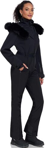GS SNOWING Women's Ski Suit One Piece Snowsuits Insulated Waterproof Windproof Slim Winter Outdoor Onesies Ski Outfits Jumpsuits #02White+Black L in Kuwait