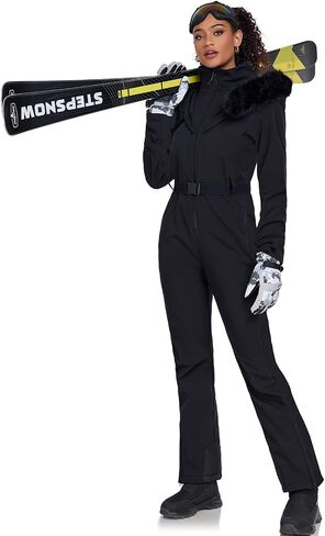 GS SNOWING Women's Ski Suit One Piece Snowsuits Insulated Waterproof Windproof Slim Winter Outdoor Onesies Ski Outfits Jumpsuits #02White+Black L in Kuwait