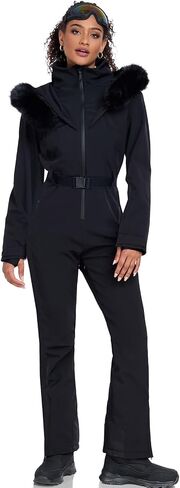 GS SNOWING Women's Ski Suit One Piece Snowsuits Insulated Waterproof Windproof Slim Winter Outdoor Onesies Ski Outfits Jumpsuits #02White+Black L in Kuwait