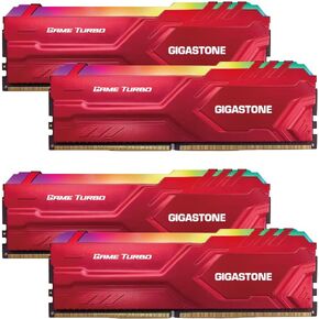 【RGB DDR4 RAM】 GIGASTONE Game Turbo 64GB Kit (4x16GB) DDR4 3200MHz PC4-25600 CL 16-18-18-40 Intel XMP 2.0 AMD Ryzen 1.35V UDIMM 288 Pin Unbuffered Non ECC High Performance Gaming Desktop Memory - Red