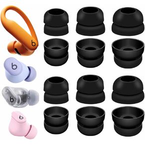 Powerbeats Pro 2 Double Flange Ear Tips, 6 Pairs S/M/L Replacement Soft Silicone Rubber Flexbiel Gel Eartips Fit in Case Accessories Compatible with Powerbeats Pro 2nd - 2 Flange Black