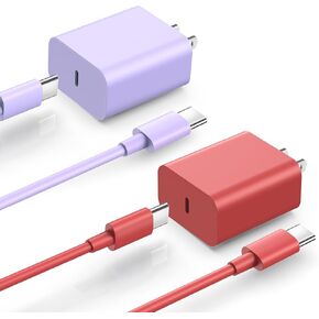 20W USB C Wall Charger Block,Compatibility with iPhone 16 Pro Charger Fast Charging with 10FT Long Type C Cable,for Phone16/15 Pro Max,16Plus,15Plus,I-Pad/Pad Pro/Air/Samsumg and More(Purple,Red)