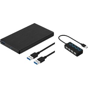 Sabrent Ultra Slim USB 3.0 to 2.5-Inch SATA External Aluminum Hard Drive Enclosure + 4-Port USB 2.0 Hub with Individual LED