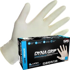 Dyna Grip Powder-Free Premium Latex Disposable Gloves- 10 boxes / 100 Gloves Ea. | 1000 Gloves Total | 7 Mil - Large | Textured Grip, Beaded Cuff, Single Use | 650-1003
