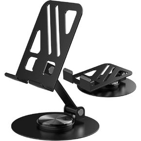 WD&CD 360 Rotating Cell Phone Stand for Desk, Multi-Function Desktop Support, Fully Adjustable Foldable Phone Holder, Compatible with 4-8" All Phones & Tablets, Grey