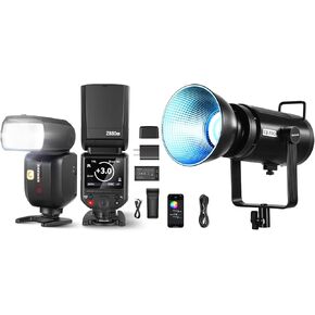NEEWER Z880-S 2.4G 76Ws TTL Camera Flash Speedlite Compatible with Sony, Upgraded UI and CB200C 200W RGBWW COB LED Video Light Kit, APP/2.4G 360° Color 2500K-7500K Silent Continuous Output Lighting