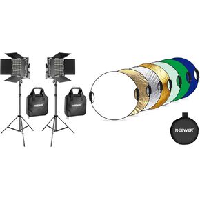 NEEWER 2 Pack Bi Color LED Video Photography Light and Stand Kit, 660 40W 3200-5600K Dimmable Studio Lights with U Bracket & Barndoor, 75" Light Stands, RF-110III 43" 7 in 1 Light Reflector Included
