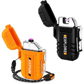LcFun 2 Pack Waterproof and Windproof Lighter, Electric Lighters Rechargeable