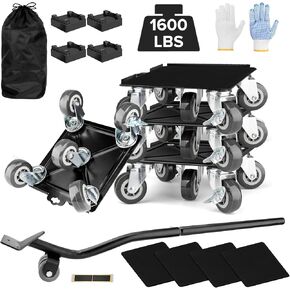 Furniture Dolly with 5 Wheels&Furniture Lifter Set,Heavy Duty Moving Dolly with 3800LBS Capacity,Furniture Movers 360° Rotatable Rubber Wheels for Moving Heavy Furniture,Refrigerator,Sofa,Cabinet.