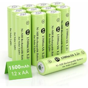 12 Packs AA Rechargeable Batteries,Double A 1500mAh 1.2V Ni-MH Solar Battery for Solar Garden Lights,Path Lights,Remotes Toys,Home Device.