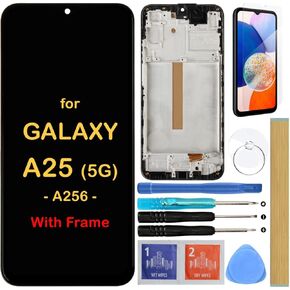 Screen Replacement LCD Display Touch Digitizer Assembly with Frame for Samsung Galaxy A25 5G A256 SM-A256U SM-A256B SM-A256E 6.5" (NO Fingerprint Function)