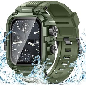 Goton Waterproof Case with Band Compatible for Apple Watch Bands 45mm 44mm Series 9 8 7 6 5 4 SE with Screen Protector, Rugged Face Cover Back Bumper Sport Strap for iWatch 45 44 mm Men