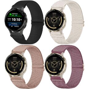 4 Pack Stretchy Watch Bands Compatible with 18mm Garmin Venu 3s/ Vivoactive 4s/ Venu 2s/ Vivomove 3s /Forerunner 255S /Forerunner 265S, Loop Nylon Elastic Fabric Strap for Women Men
