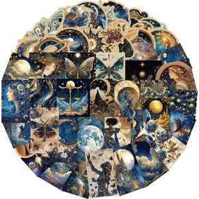 50pcs Transparent Astronomy Stickers,Cartoon Celestial PET Sticker Set Laptop Stickers Planet Space Party Favors,Party Decoration,Galaxy Moon Stickers for DIY Scrapbook Journal (star2)