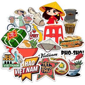 15Pcs Vietnamese Stickers Pack, Ha NOI Vietnam Vinyl Sticker, Vietnamese Food Inspired Stickers, Decal, Luggage, Laptop, Notebook, Journal, Gift, Suitcase, Waterproof, Scrapbook