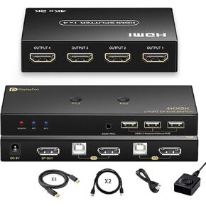 HDMI Splitter 1 in 4 Out & KVM Switch 1 Monitors 2 Computers