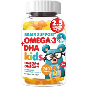 Omega 3 Gummies for Kids & Toddlers with Omega 6 & 9 (90 Count) DHA Children Brain Supplement for Heart and Vision Support – No Fish Oil and Gluten Free Immune Health Plant Based Fiber Chewable