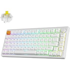 J2 75% Wireless Mechanical Gaming Keyboard, Gasket 82 Keys Tri-Mode BT5.1/USB-C/2.4GHz RGB Backlit with Custom Knob Super Banana Switch, PTB Keycap, QMK/VIA for Win/Linux/Mac - White