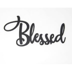Blessed 3D Wood Art Word Script Cutout Sign (12x6 inches), Black Rustic Family Word Sign Cut Out Plaque for Farmhouse, Home, Dining Room Kitchen, Living Room, Bedroom