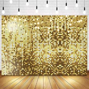 Gold Flash Backdrop Happy Birthday Golden Square Shimmer Wall Photography Background Girls Women 16th 18th 20th 21st 30th 40th 50th Birthday Party Decorations Photo Booth Banner 7x5ft