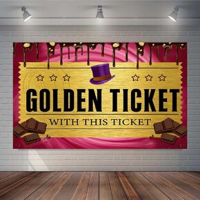 7x5FT Golden Ticket Photography Backdrop with This Ticket Chocolate Factory Candy Party Background Kids Birthday Party Banner Baby Shower Decor Photo Booth Props TAYBDJ820