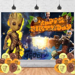 Groot Birthday Party Backdrosp, Cartoon Groots Birthday Party Decoration,Cartoon Birthday Banner Shoot Photo Backgrounds Props for Party 5x3ft